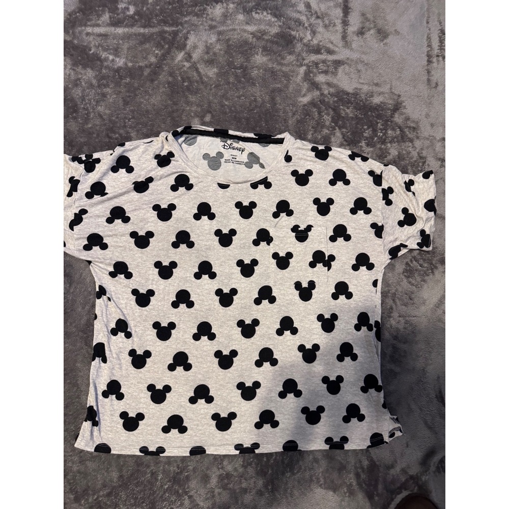 Disney Mickey Mouse Gray All Over Print Pocket T-Shirt Short Sleeve Medium